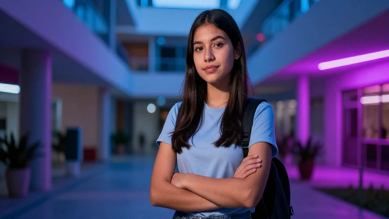 Estudiante mexicano exitoso en un campus moderno