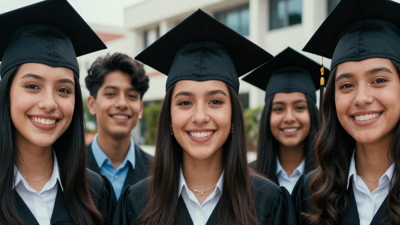 Jóvenes mexicanos sonrientes en un campus moderno