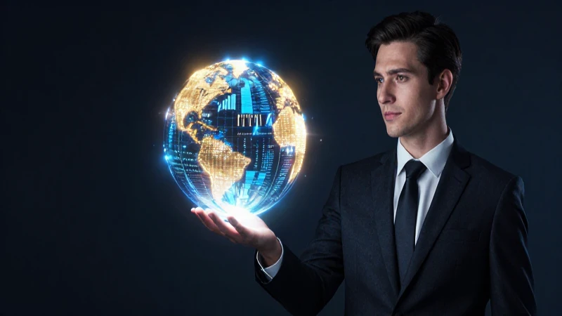Joven profesional con esfera de datos financieros