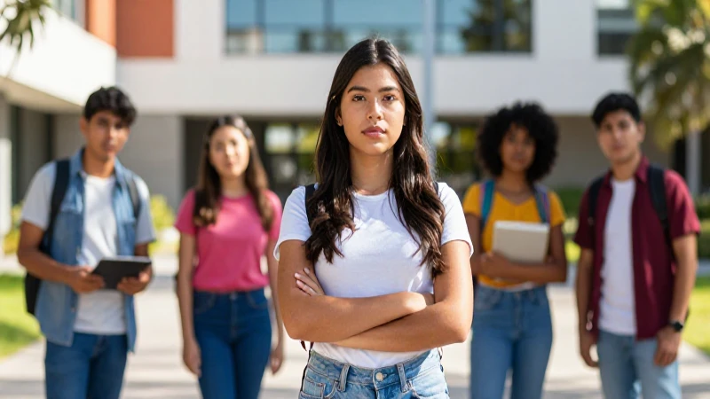 Estudiante mexicano vibrante en campus moderno