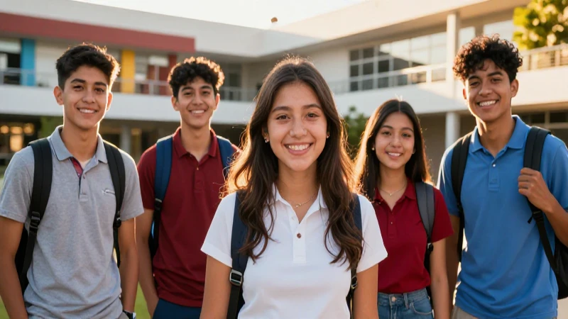 Estudiantes mexicanos sonríen en moderno campus