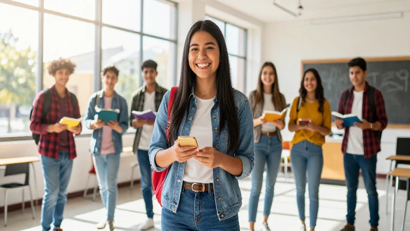 Estudiantes mexicanos alegres en moderno aula