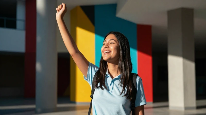 Estudiante mexicano exitoso en ambiente académico vibrante