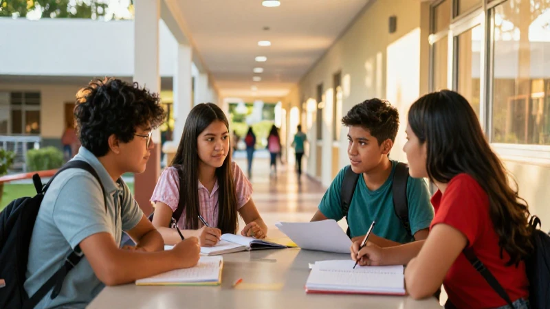 Estudiantes mexicanos en campus moderno