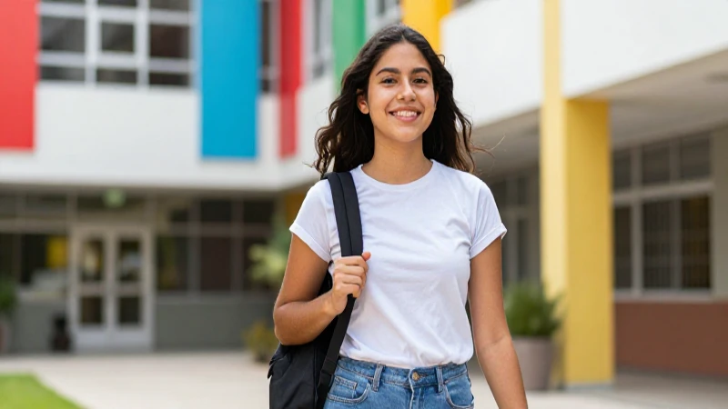 Joven estudiante mexicano sonríe en campus moderno