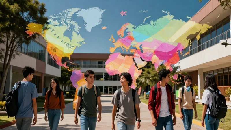 Jóvenes mexicanos aprenden en campus vibrante