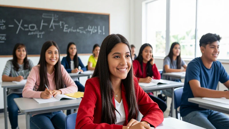 Jóvenes estudiantes mexicanos sonriendo en clase
