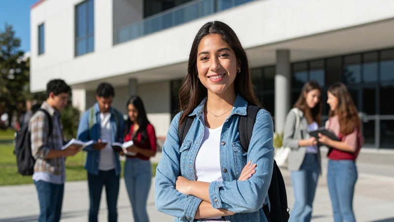 Estudiante mexicano sonríe con éxito moderno