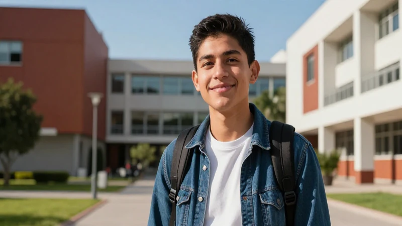 Joven estudiante mexicano en campus moderno