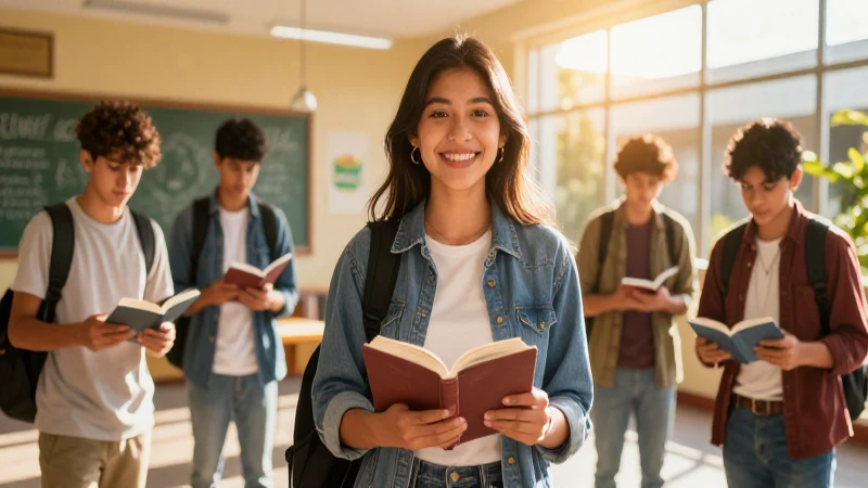 Estudiantes mexicanos vibrantes en entorno moderno y luminoso