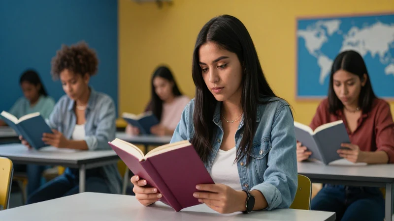 Estudiante mexicana lee en clase moderna