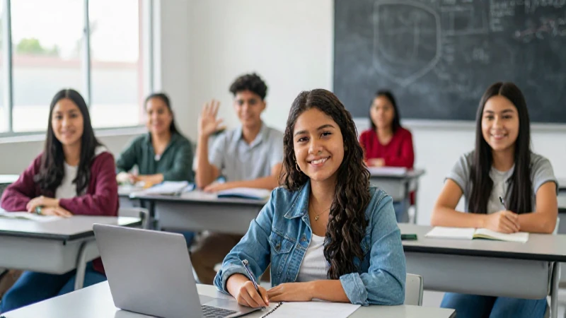 Estudiantes mexicanos felices en aula tecnológica