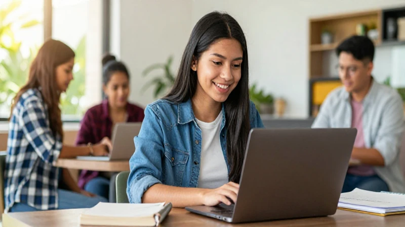 Estudiante mexicano estudia en casa con laptop