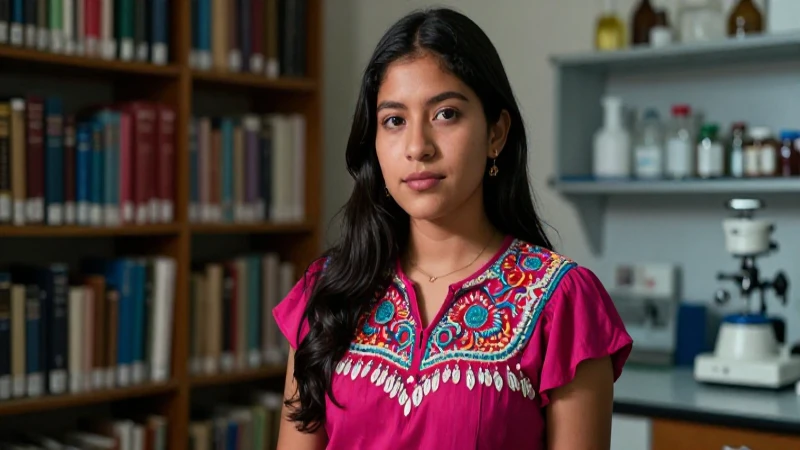 Estudiante mexicana vibrante, confianza y contraste