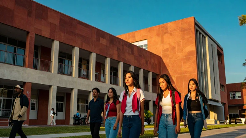 Estudiantes mexicanos modernos en campus bajo luz dorada