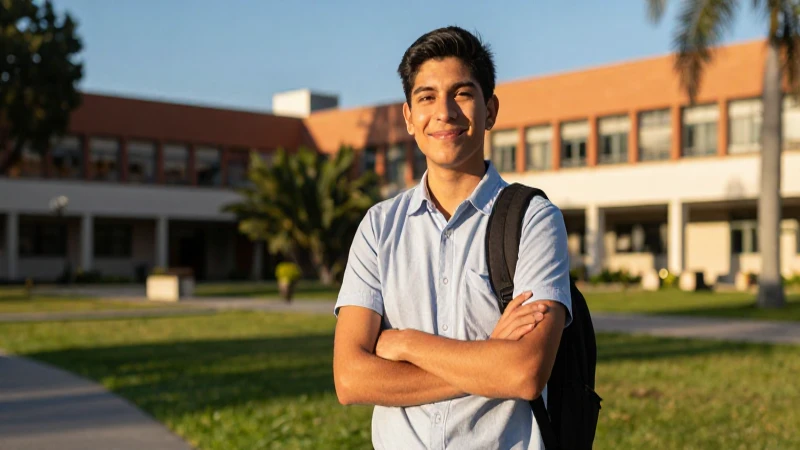 Estudiante mexicano exitoso en campus universitario