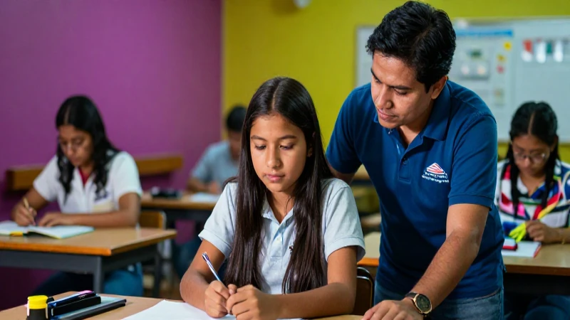 Joven alumno mexicano con mentor, estilo dinámico