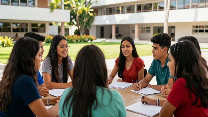 Jóvenes estudiantes mexicanos colaboran en campus moderno