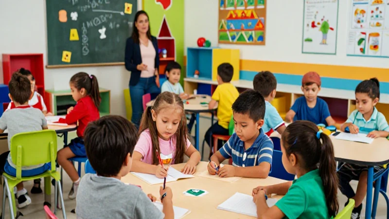 Niños mexicanos aprenden en un aula colorida