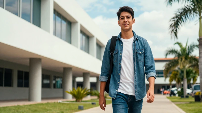 Estudiante moderno y vibrante en campus global