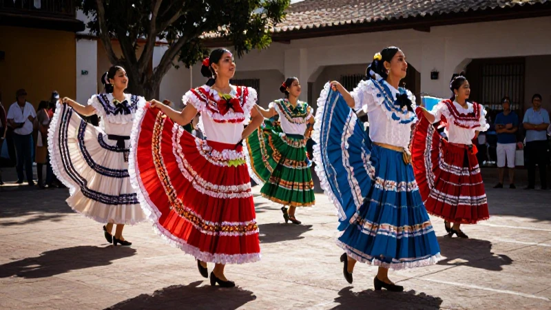Danza folklórica mexicana vibrante en plaza soleada