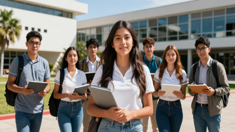 Estudiantes mexicanos en moderno campus tecnológico