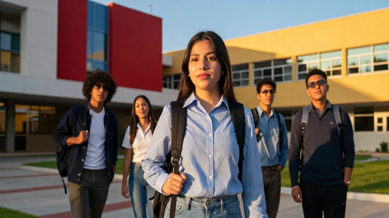 Estudiante mexicano en campus, estilo cinemático y vibrante