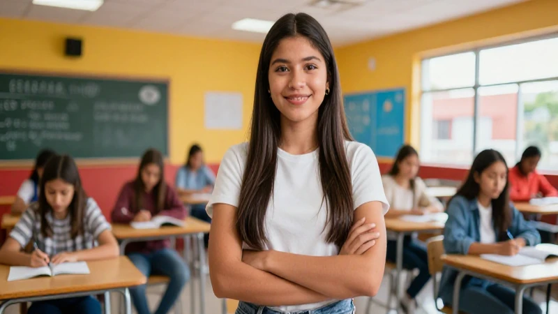 Estudiante mexicano vibrante en entorno moderno