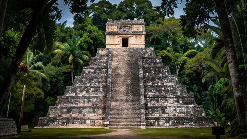 Pirámide maya en la exuberante selva de Valladolid
