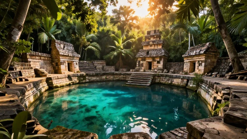 Selva maya, templo ancestral y cenote