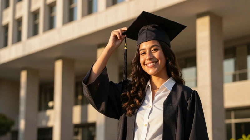 Joven mexicano graduándose bajo luz dorada