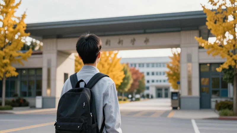 Estudiante en campus vibrante de otoño