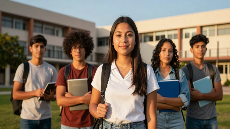 Joven mexicano en campus universitario moderno