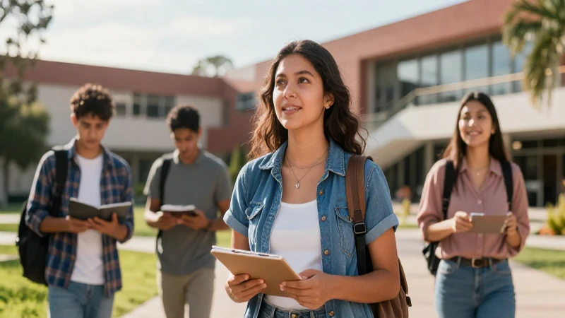Estudiante mexicano universitario en campus soleado