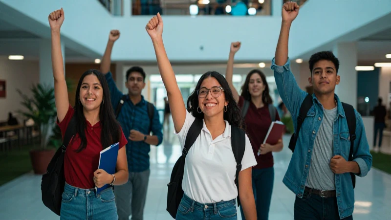 Estudiantes mexicanos celebrando el éxito académico vibrante