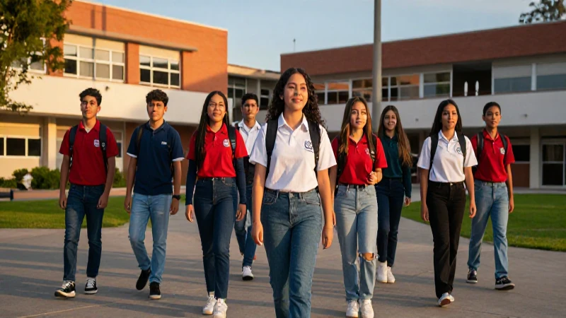 Jóvenes mexicanos en campus con luz dorada