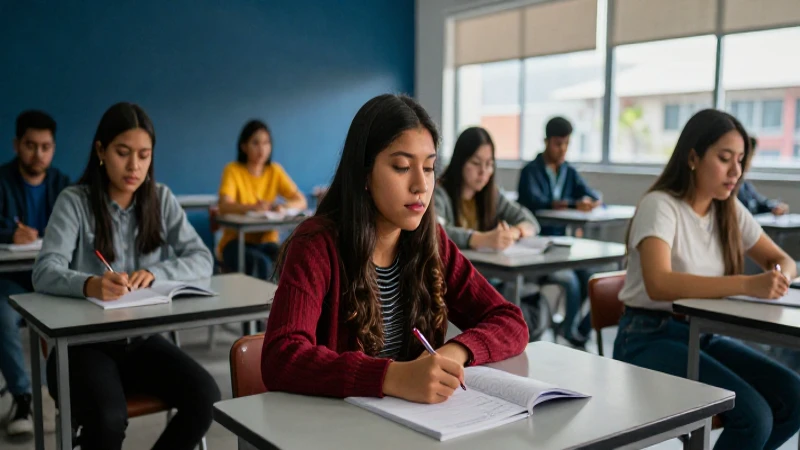Estudiante mexicano en clase universitaria vibrante