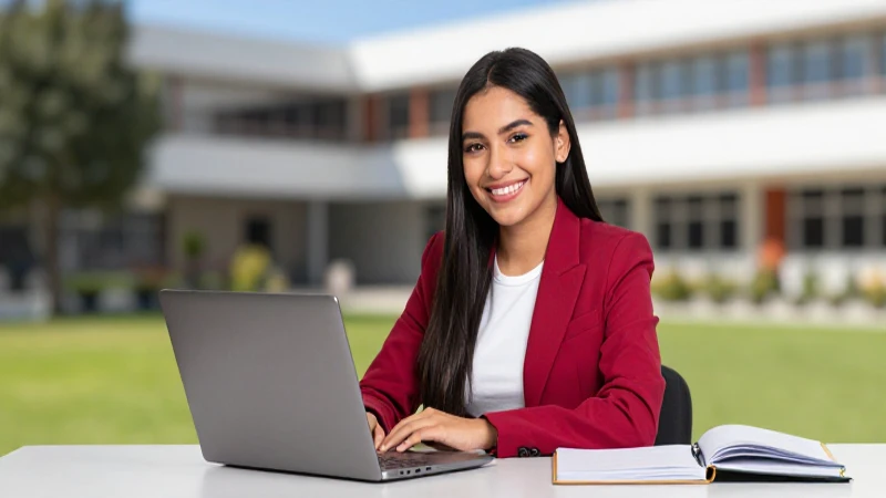 Retrato vibrante de estudiante mexicana en campus