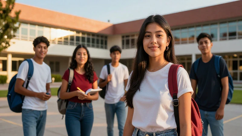 Estudiante mexicano exitoso en moderno campus