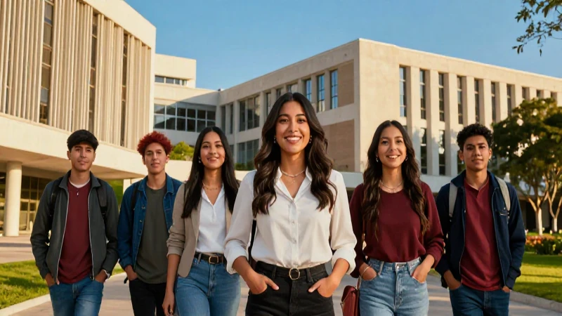 Estudiantes mexicanos en campus con luz dorada