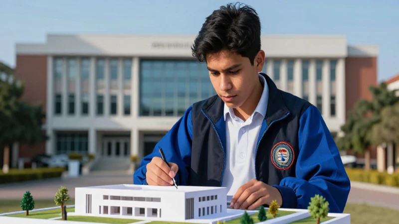 Estudiante mexicano enfocado trabaja en un modelo arquitectónico