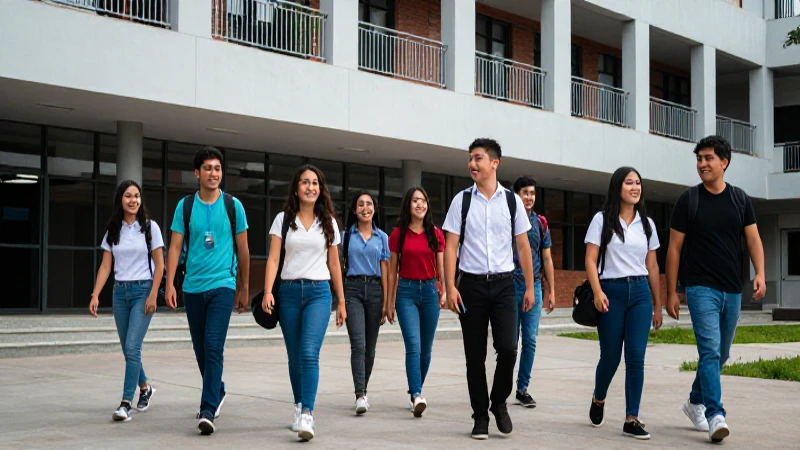 Estudiantes felices en campus vibrante y moderno