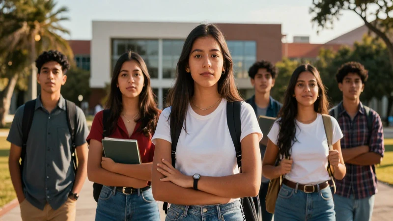 Estudiantes mexicanos ambiciosos en campus moderno