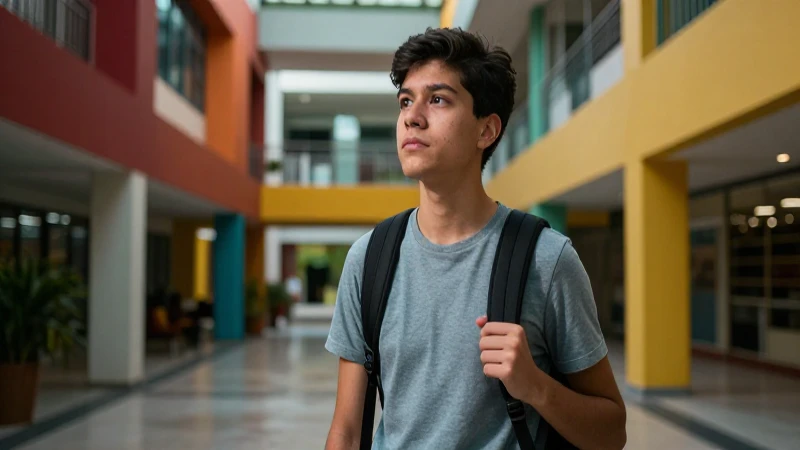 Joven mexicana estudia con determinación en el campus moderno