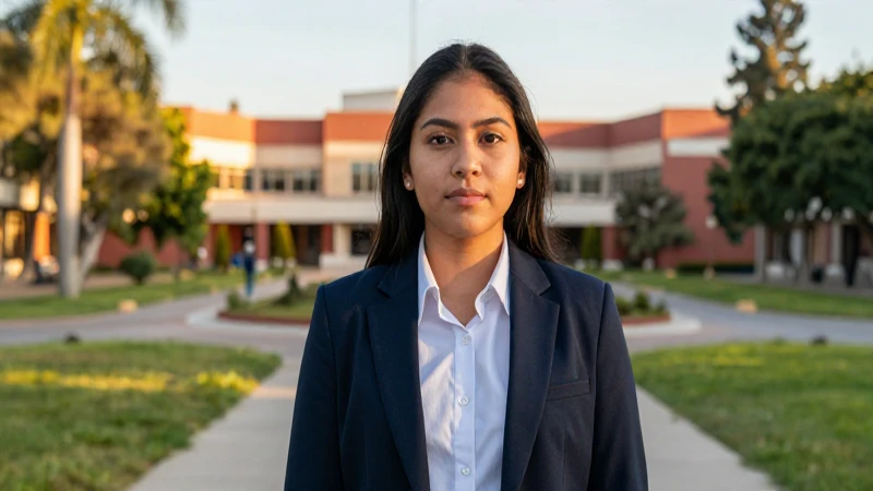 Estudiante mexicano confiado en campus vibrante