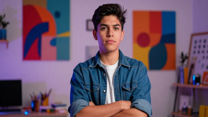 Estudiante mexicano confiado en arte vibrante