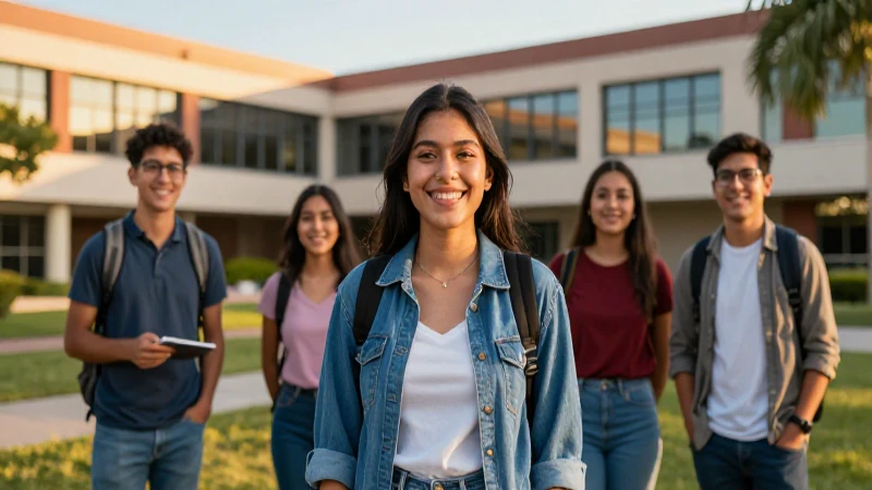 Estudiante mexicano sonriente en campus dorado