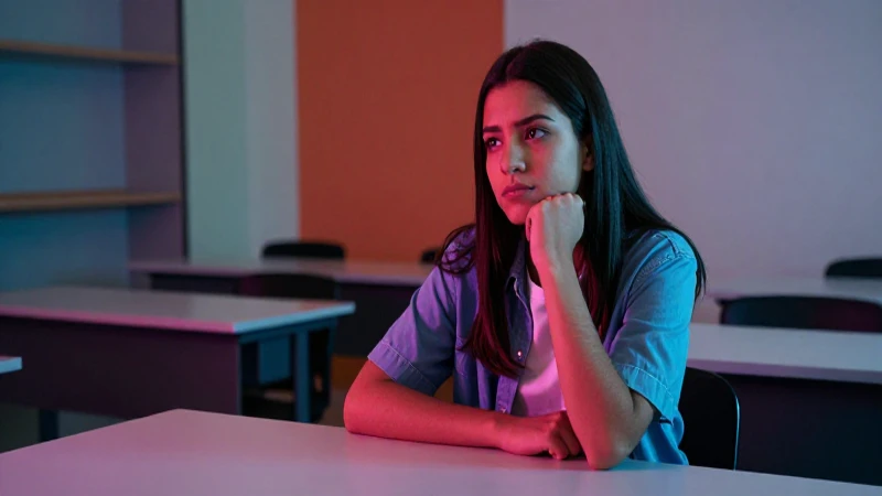 Estudiante mexicano preocupado en aula moderna