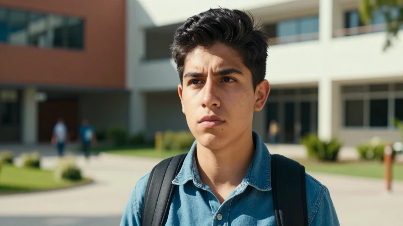 Joven mexicana determinada en campus moderno