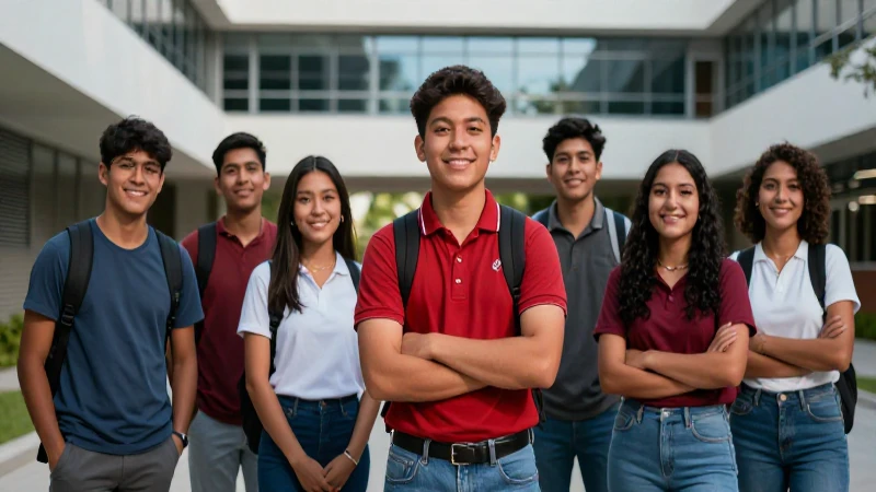 Estudiantes mexicanos diversos y felices en campus vibrante